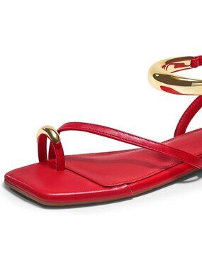 🆕Women's Red Strappy Flat Sandals Flip Flops Open Toe Ring Sandals